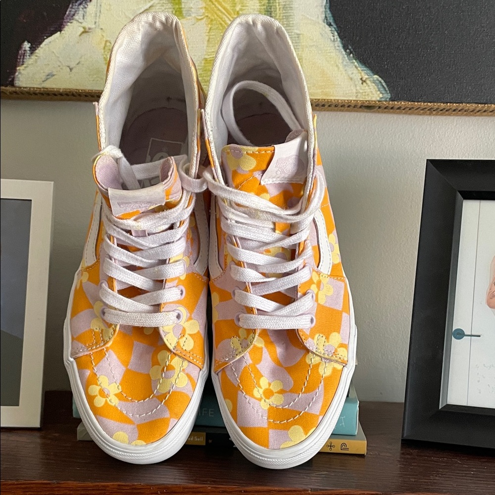 Vans Orange and Pink Floral High-Tops high tops
